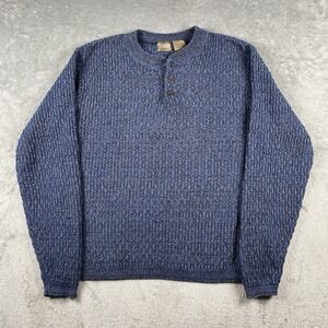 Vintage Haggar Sweater Mens Size M Blue Textured Knit Henley Skater Grunge Gorp